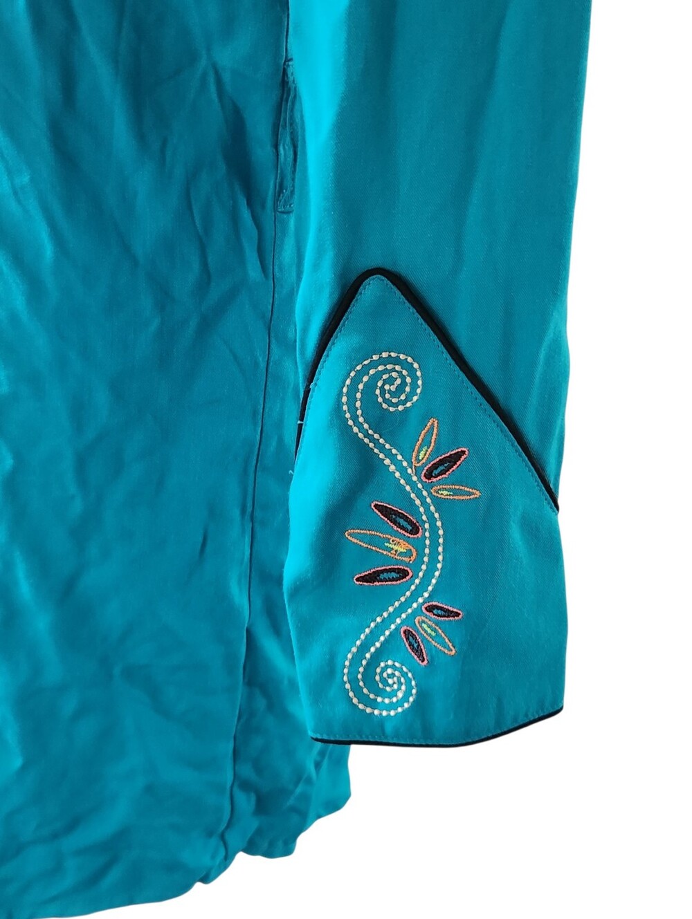 Wrangler Western Shirt Dress Small Turquoise Blue Long Sleeve Rodeo Embroidered - Picture 6 of 11